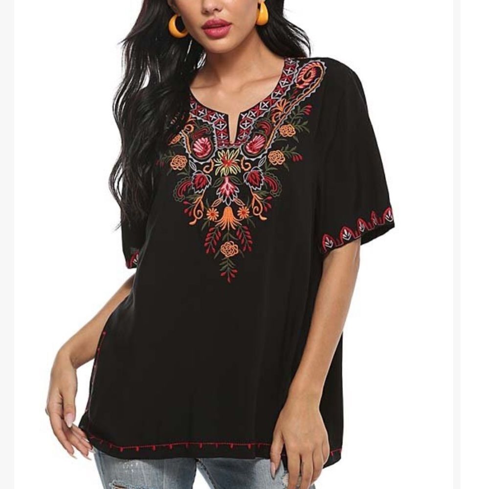 Black and Red Embroidered Dolman Top